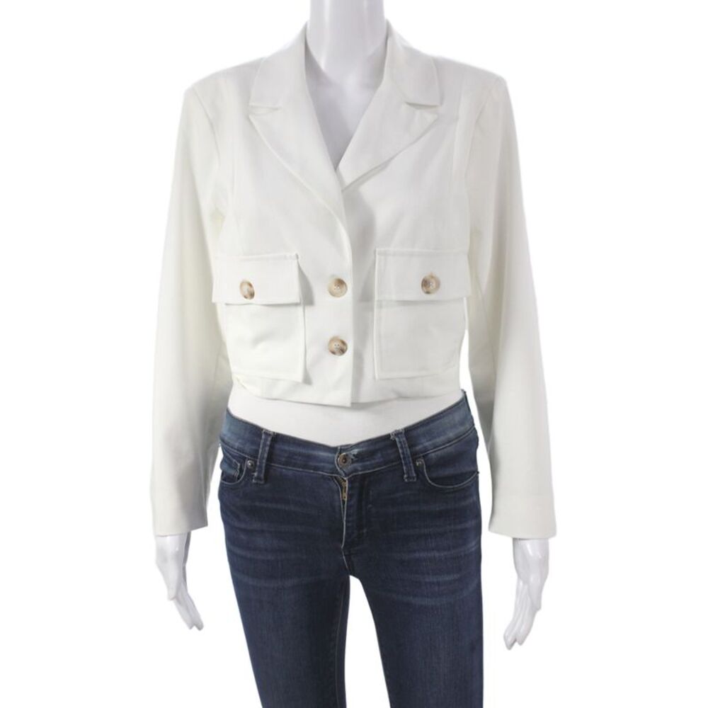Aqua Women Basic Jacket White Linen Long Sleeve Button Size S